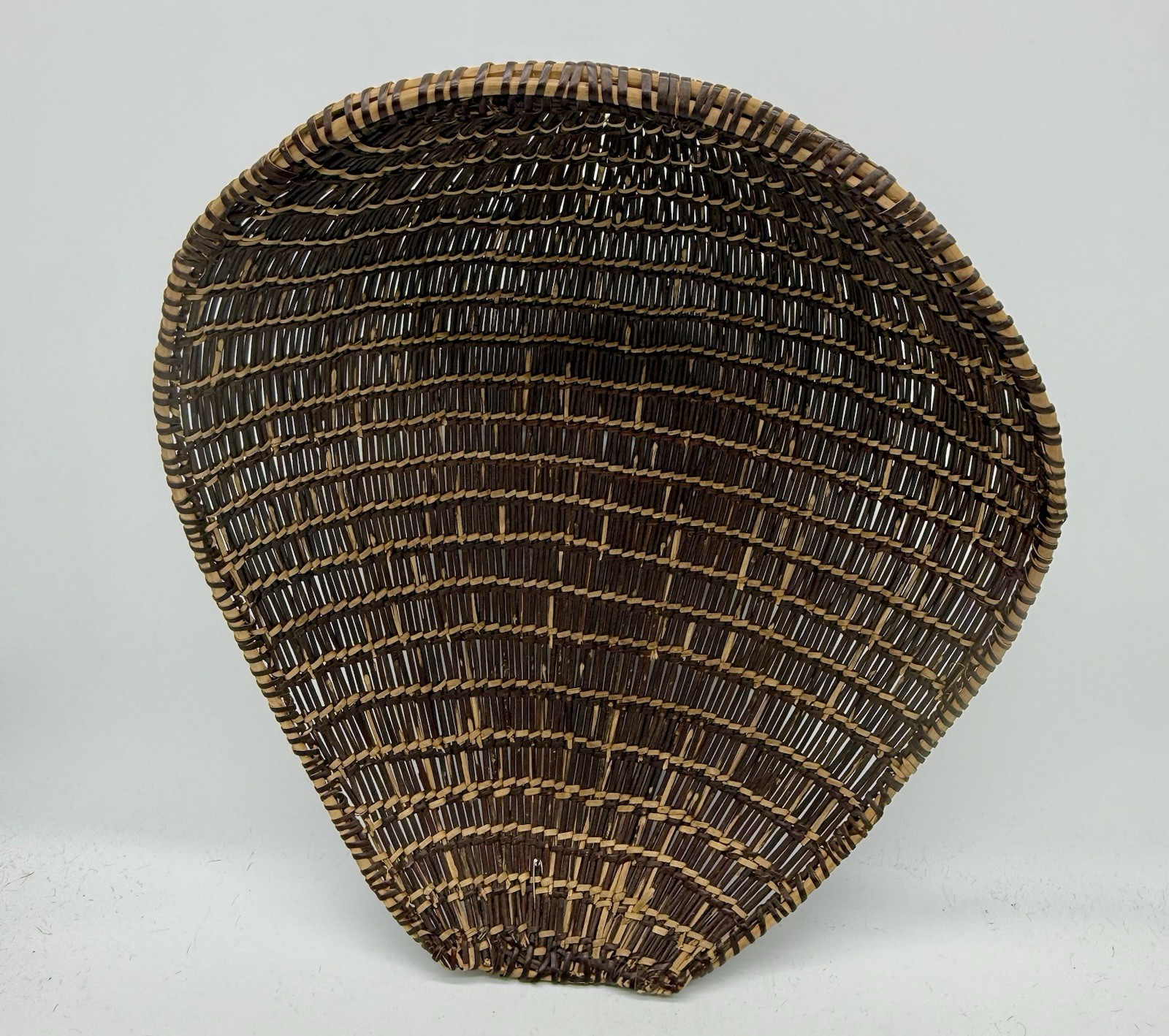 Old Large Yokuts Indian Winnowing Tray Basket with Old Tag Old Large Yokuts Indian Winnowing Tray Basket with Old Tag