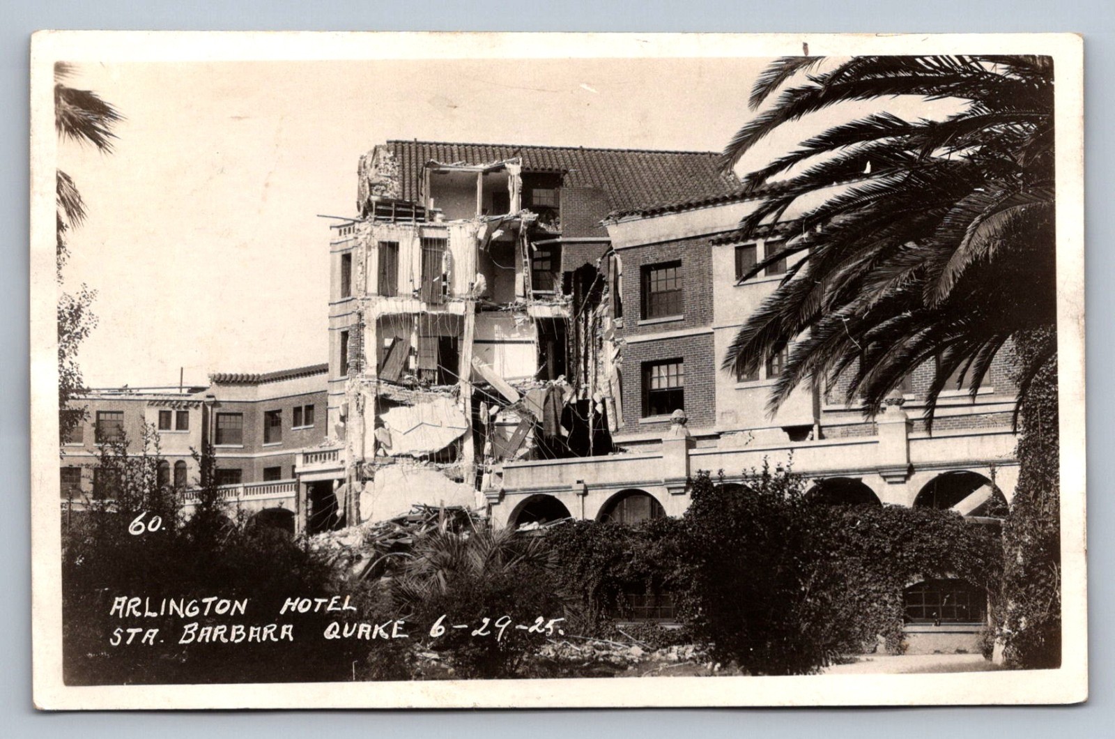 Postcard RPPC CA Santa Barbara Earthquake Arlington Hotel Damage 1925 S868