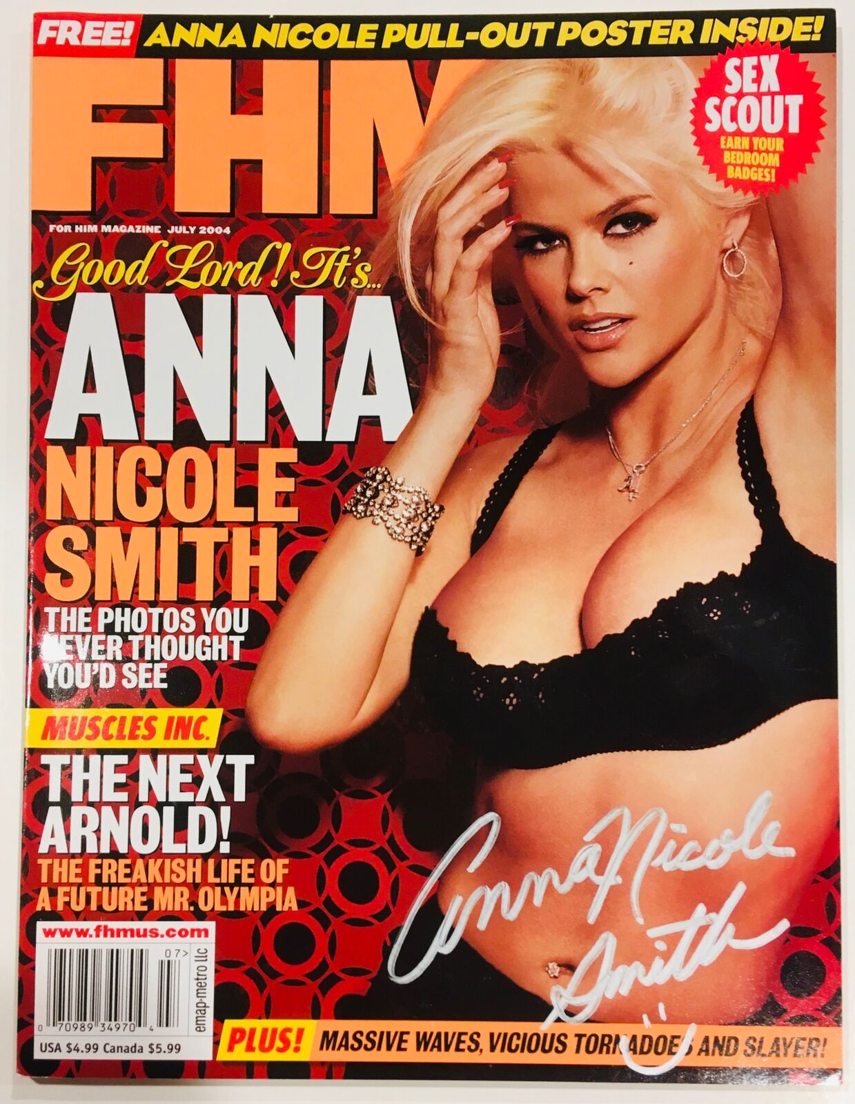 Anna Nicole Smith Signed FHM Magazine Cover Full Magazine 2004 PMOY Autograph