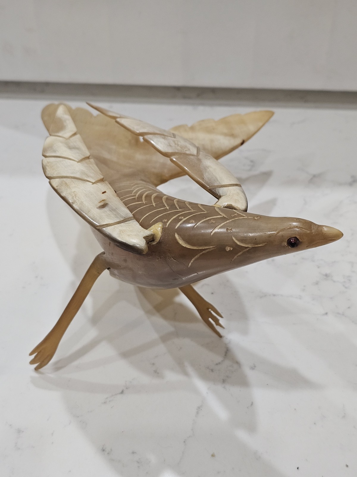 Vintage Hand-Carved Horn Sculpture Folk Art Eagle c.1920-50s - 11"W x 5.5"T Vintage Hand-Carved Horn Sculpture Folk Art Eagle c.1920-50s - 11"W x 5.5"T