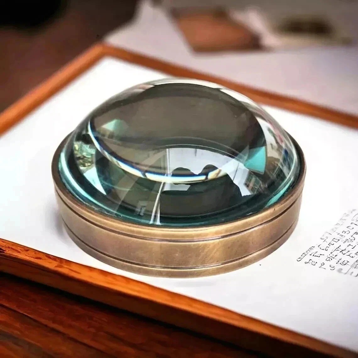 Vintage Style Brass Desk Magnifier – Heavy Glass Paperweight Lens Vintage Style Brass Desk Magnifier – Heavy Glass Paperweight Lens