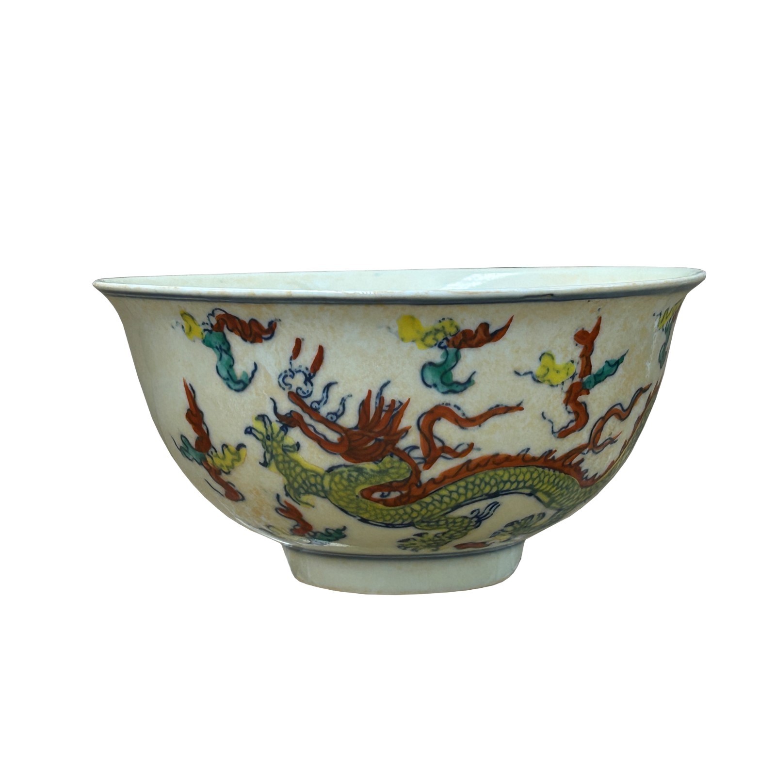 Chinese Off White Color Dragon Graphic Porcelain Bowl Display Art ws4719 Chinese Off White Color Dragon Graphic Porcelain Bowl Display Art ws4719