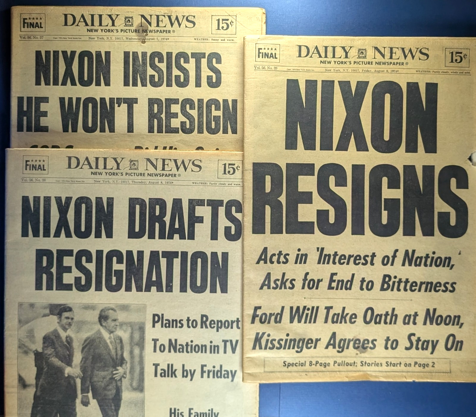 Nixon Resignation NY Daily News 3-Day Set Aug 1974 RESIGNS Watergate Original Nixon Resignation NY Daily News 3-Day Set Aug 1974 RESIGNS Watergate Original