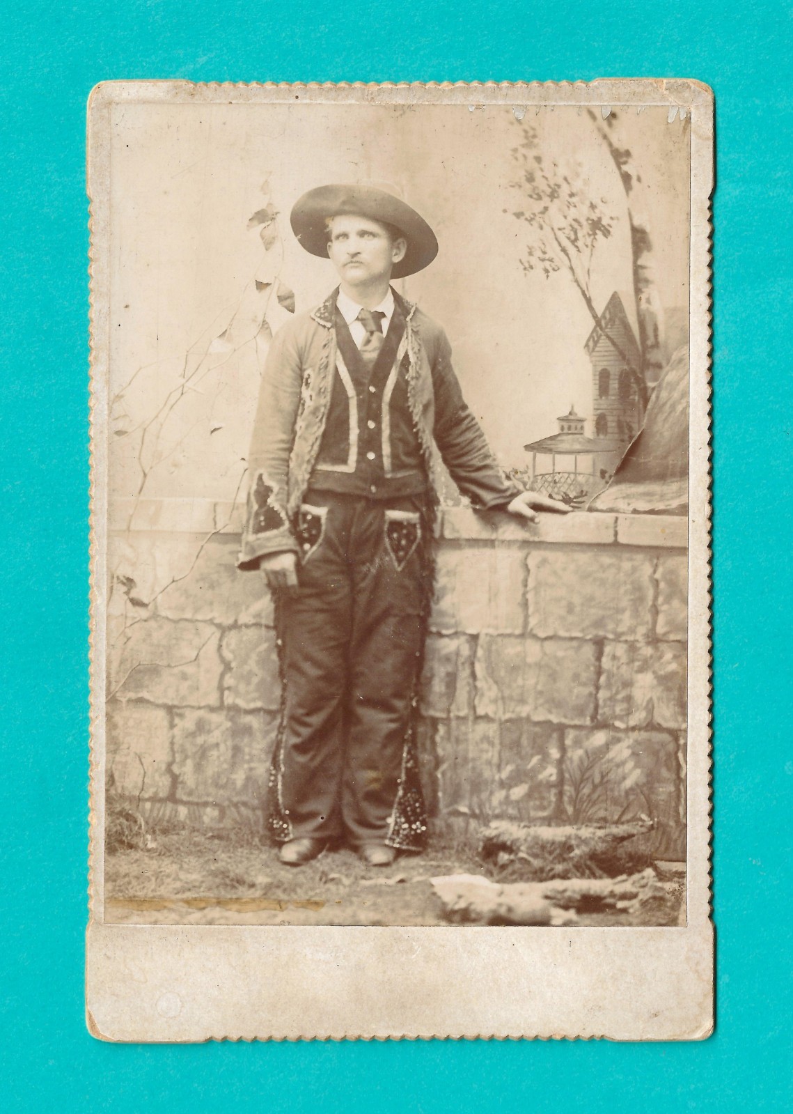 1890s Cabinet Card Photo Young Cowboy Wild West Fringed Jacket Studded Chaps 1890s Cabinet Card Photo Young Cowboy Wild West Fringed Jacket Studded Chaps