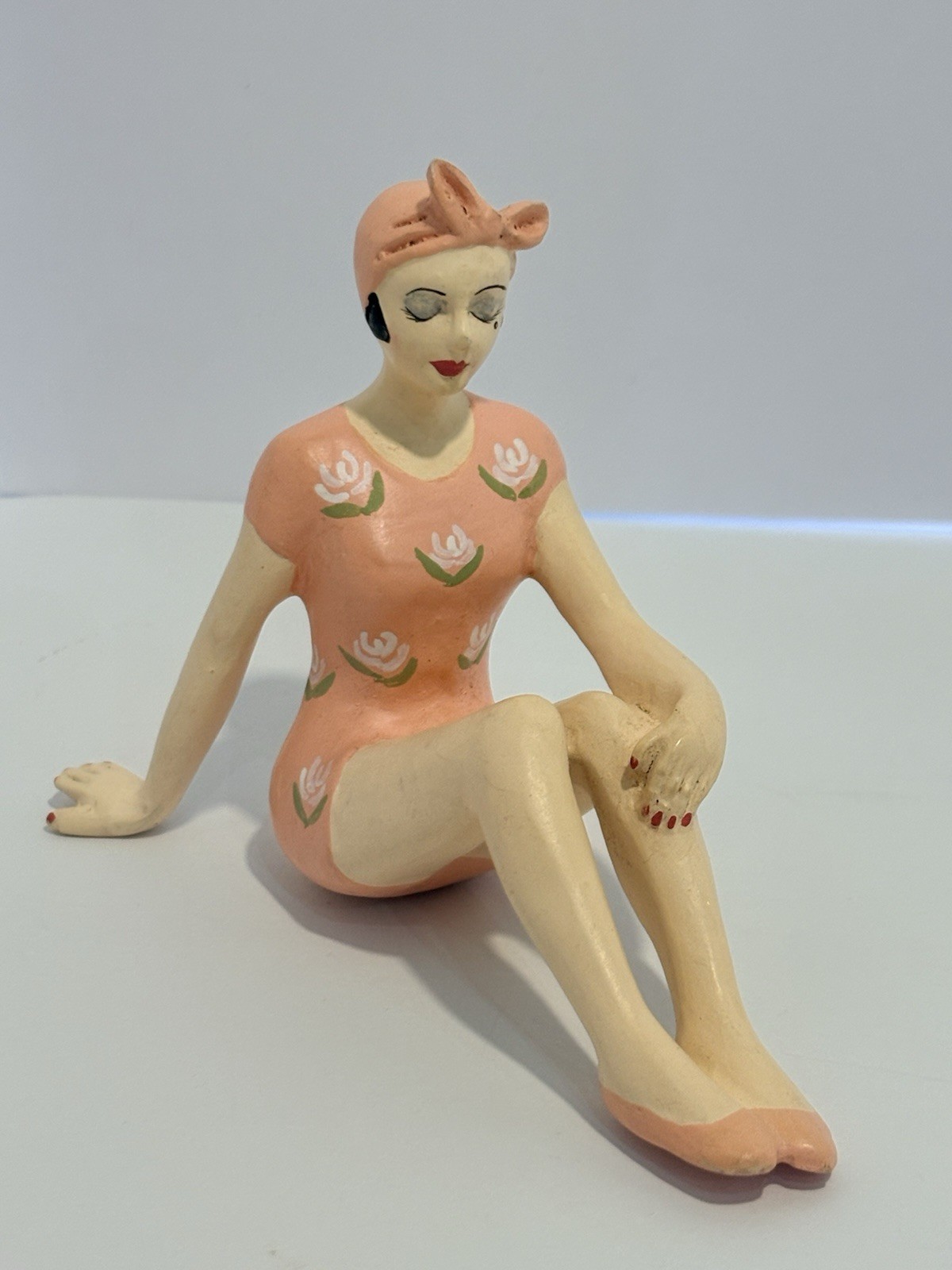 1920's Retro Bathing Beauty Shelf Sitter-Peach with White Flowers 1920's Retro Bathing Beauty Shelf Sitter-Peach with White Flowers