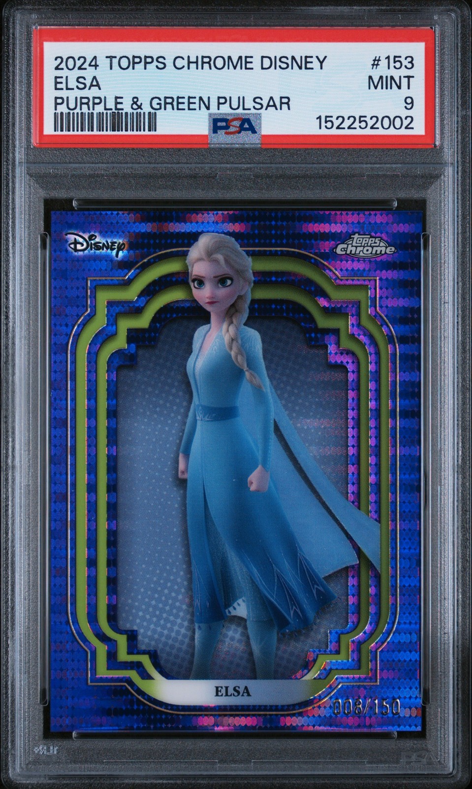 2024 Topps Chrome Disney #153 Elsa Purple & Green Pulsar PSA 9