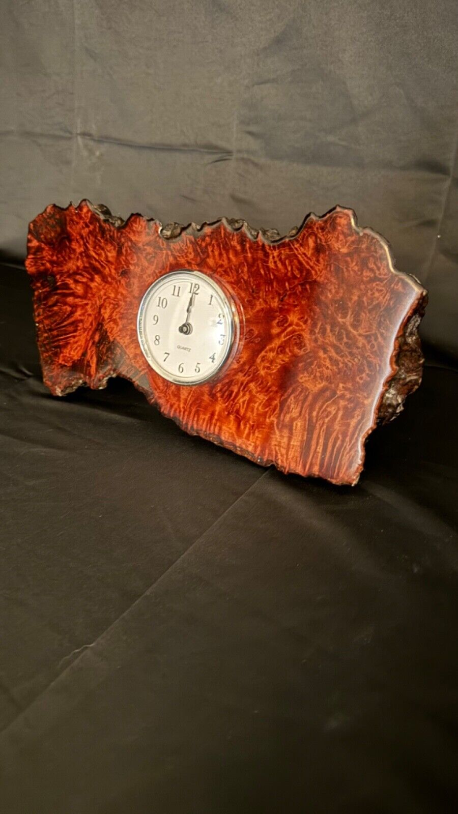Vintage Red Wood Slab Mantle Clock 