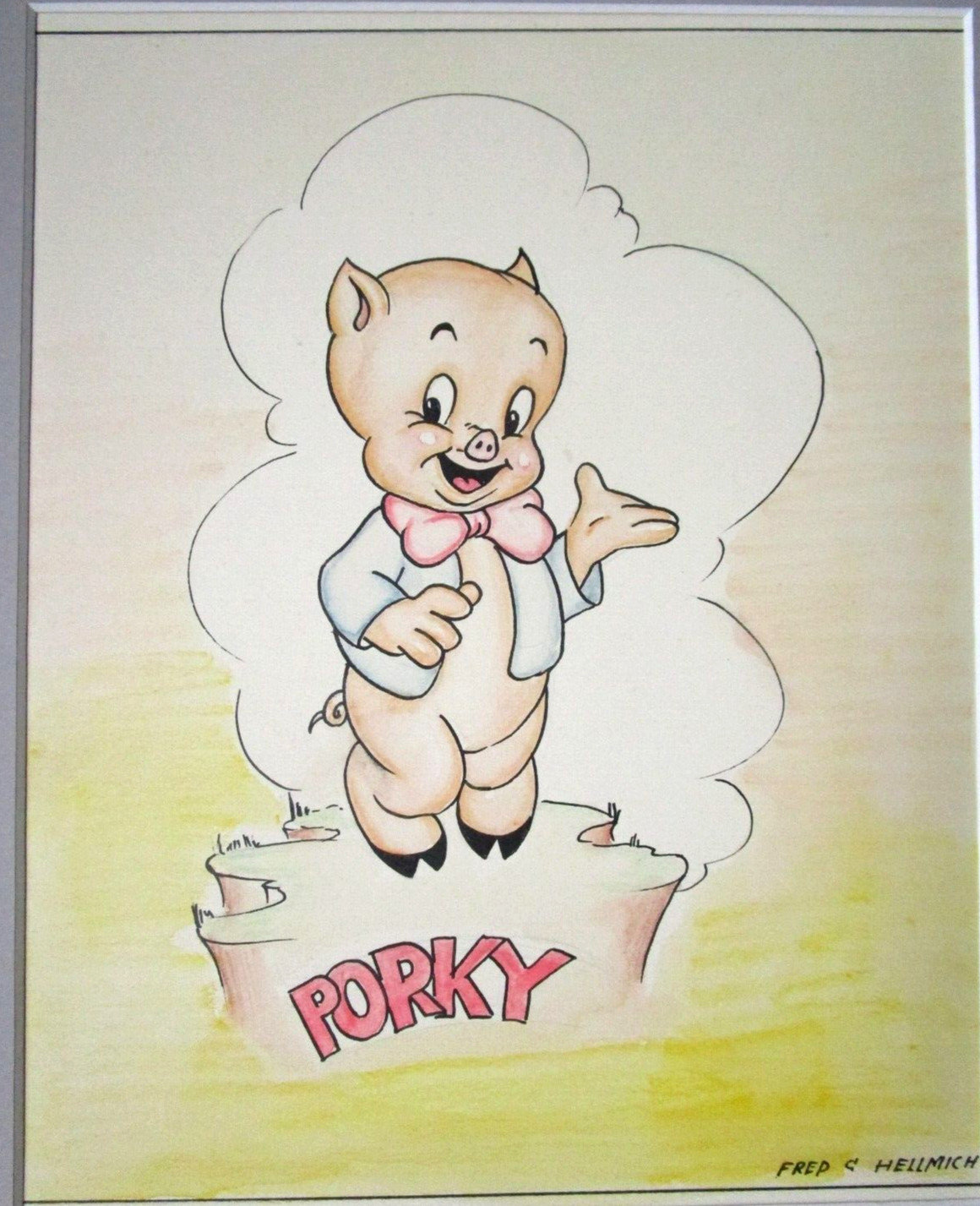 1940s SIGNED WATERCOLOR PORKY PIG WARNER BROTHERS ORIGINAL drawing cel PAINTING 1940s SIGNED WATERCOLOR PORKY PIG WARNER BROTHERS ORIGINAL drawing cel PAINTING