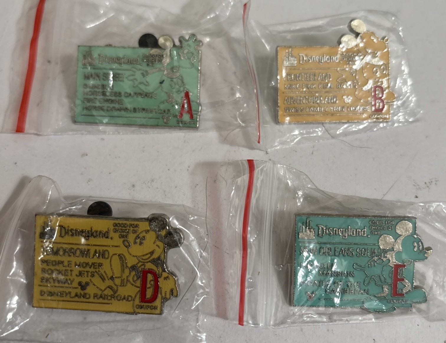 Disney PARK RIDE DISNEYLAND TICKETS Pin lot Of 4 Disney PARK RIDE DISNEYLAND TICKETS Pin lot Of 4