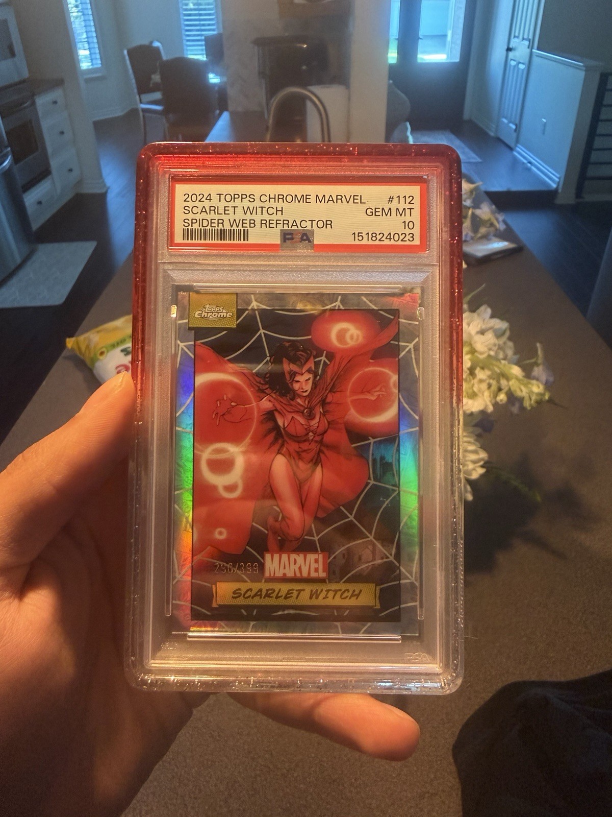 2024 Topps Chrome Marvel Spider Web Refractor #112 Scarlet Witch 290/399 PSA 10 2024 Topps Chrome Marvel Spider Web Refractor #112 Scarlet Witch 290/399 PSA 10