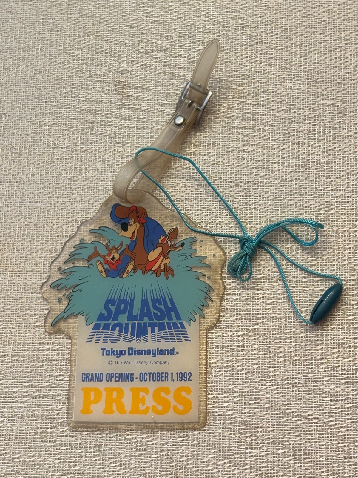 Rare 1992 Splash Mountain Tokyo Disneyland Press Pass Rare 1992 Splash Mountain Tokyo Disneyland Press Pass