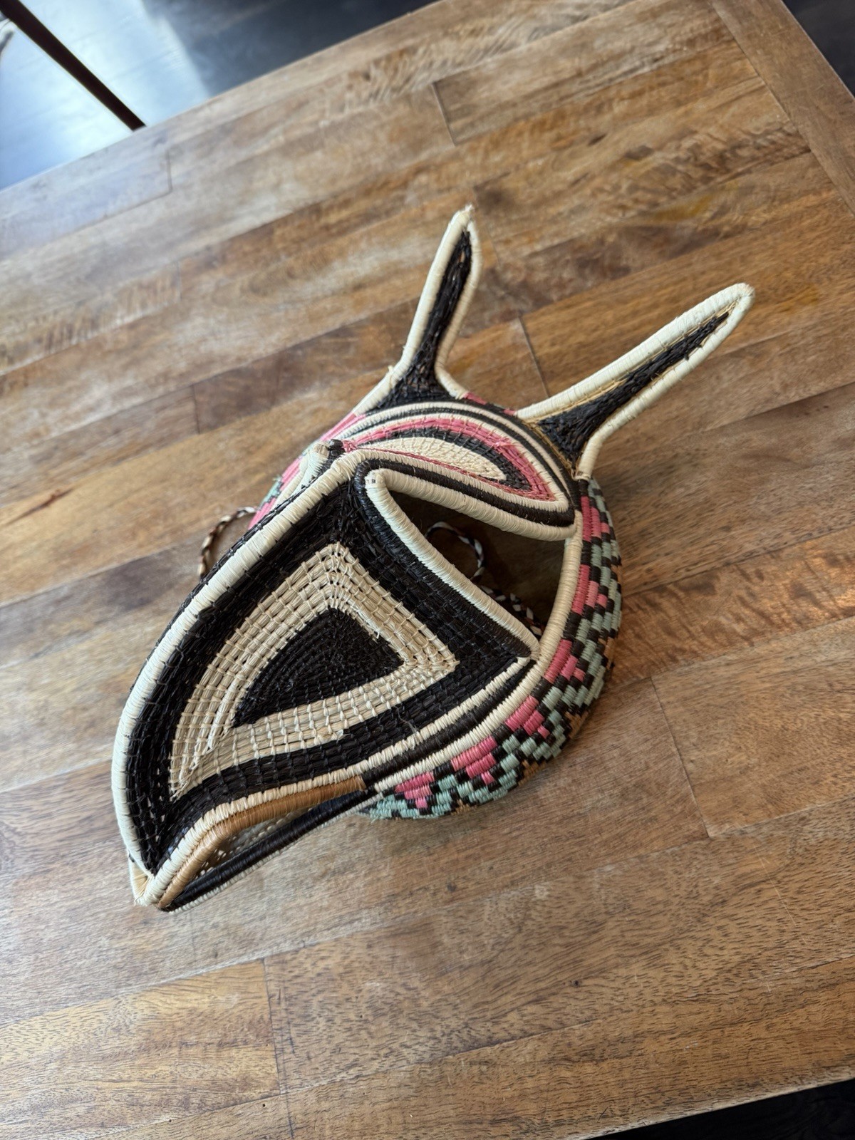 Panama Emebra Wounaan Basket Woven Mask Wolf Hat Unusual Mid Century Vintage