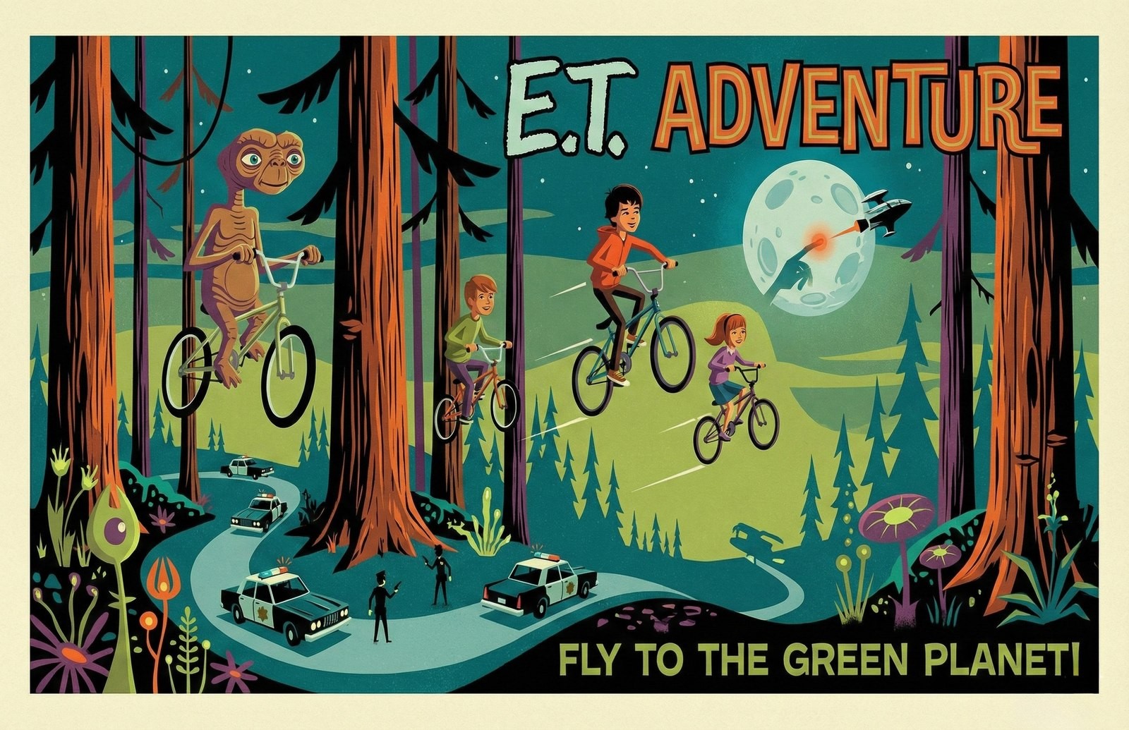 E.T. Adventure Fly to the Green Planet Universal Studios Shag Style Poster Print E.T. Adventure Fly to the Green Planet Universal Studios Shag Style Poster Print