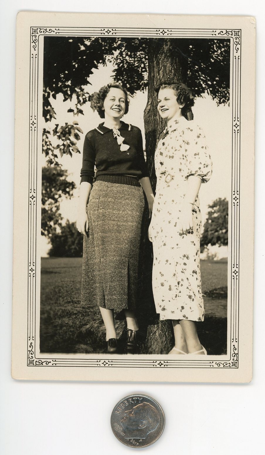 Vintage 1930's snapshot / Laughing Teenage Girlfriends Meet at Tree After Class Vintage 1930's snapshot / Laughing Teenage Girlfriends Meet at Tree After Class