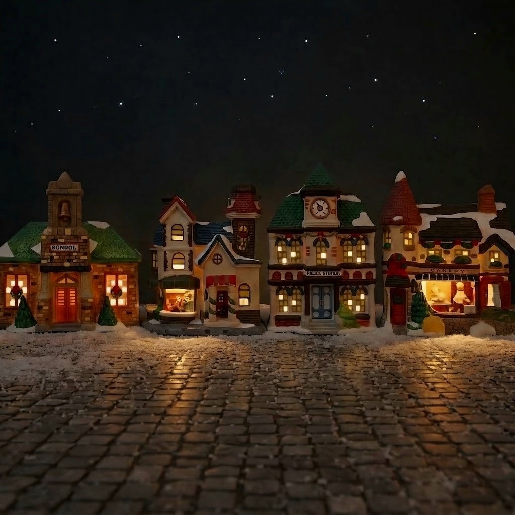 Vtg QVC Christmas Village Set Lighted Victorian School Bakery Porcelain READ Vtg QVC Christmas Village Set Lighted Victorian School Bakery Porcelain READ