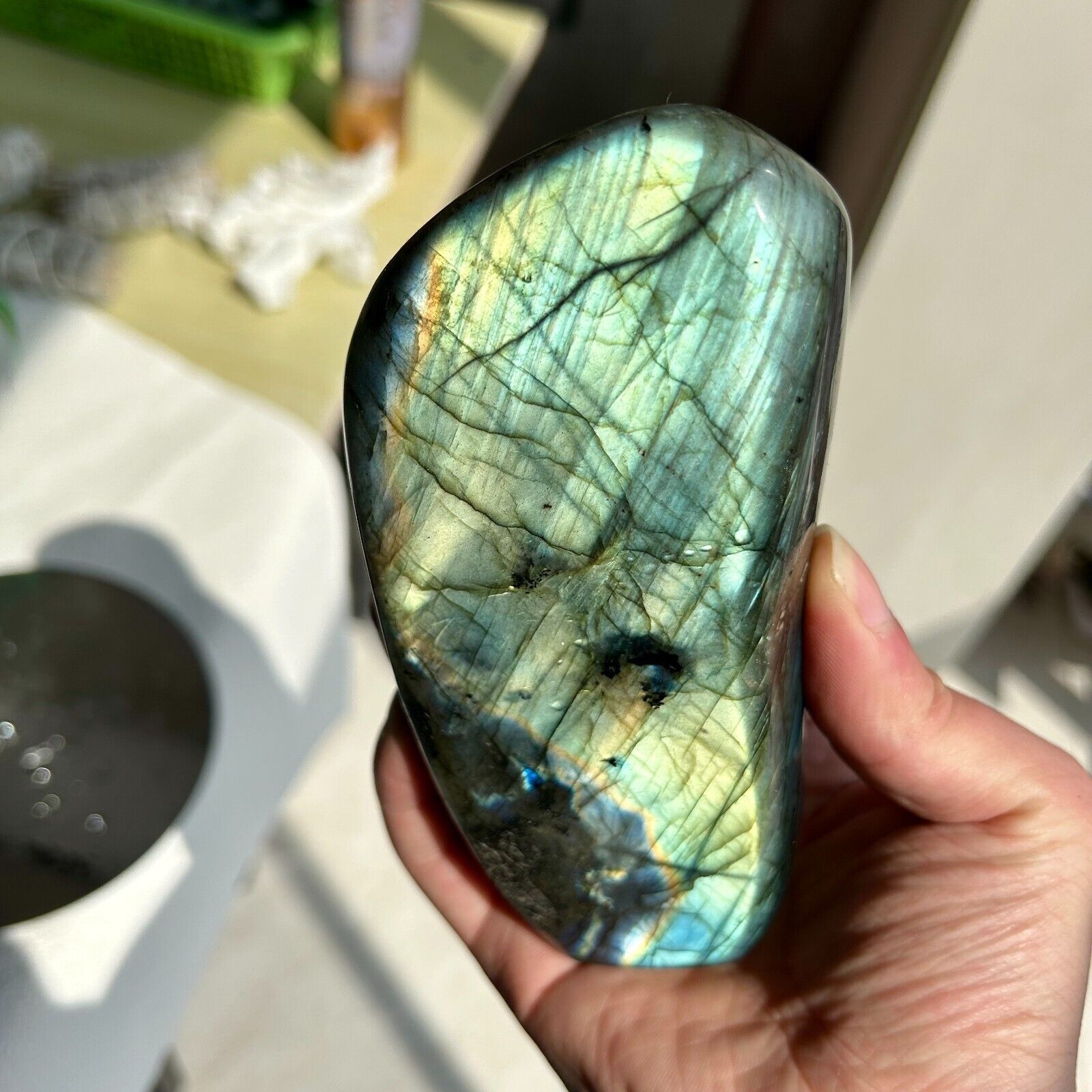 790g Rare Natural Labradorite Quartz Crystal Freeform Mineral Home Display