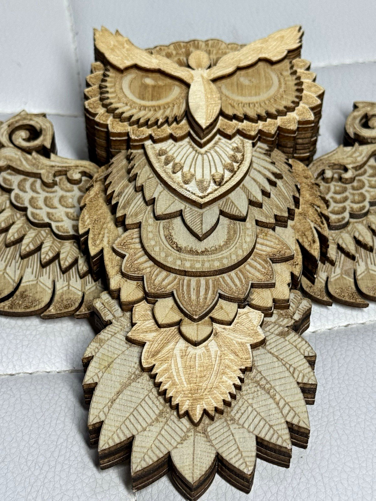 Carved Layered Wood Owl Wall Hanging Decor with Spread Wings Carved Layered Wood Owl Wall Hanging Decor with Spread Wings