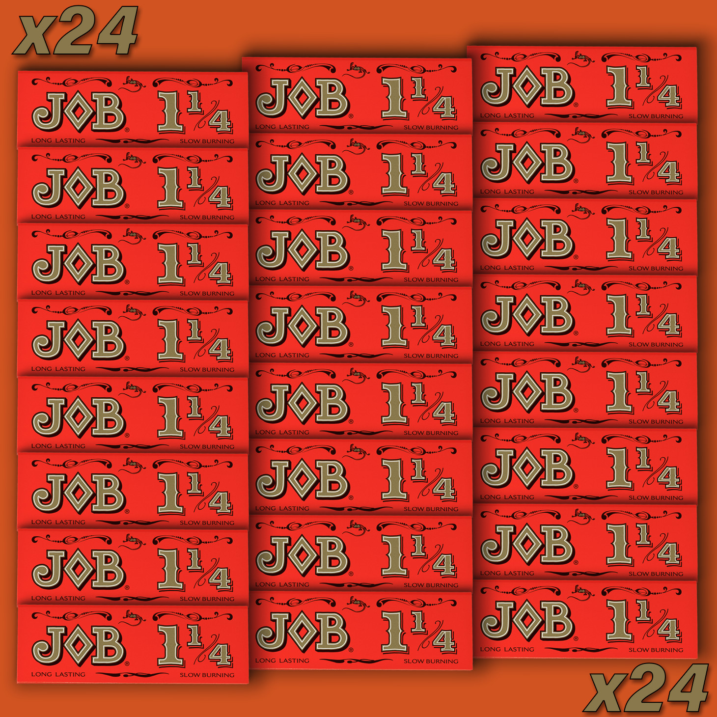 x24 JOB Rolling Papers 1 1/4 Orange Red Slow Burning Cigarette Papers (24 Packs) x24 JOB Rolling Papers 1 1/4 Orange Red Slow Burning Cigarette Papers (24 Packs)