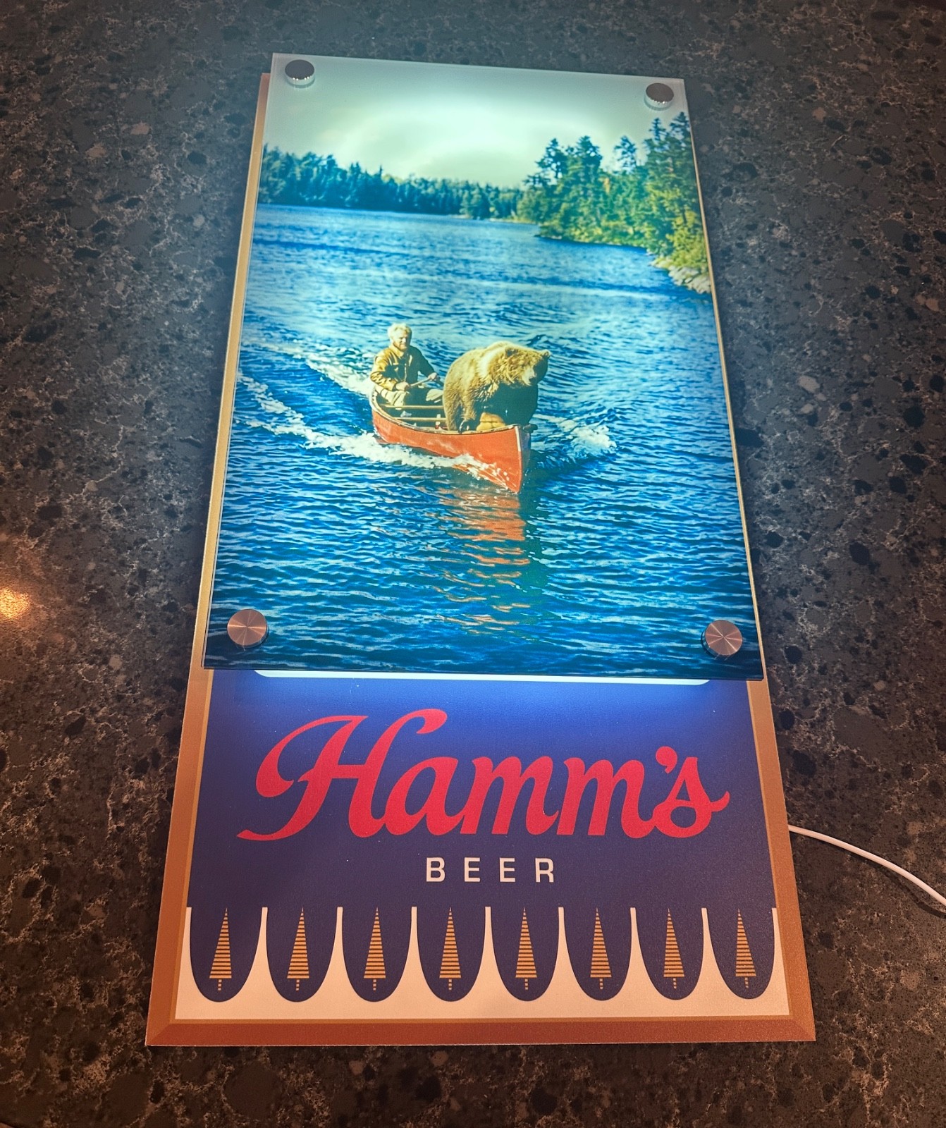 Hamm’s Beer Sign custom created with bear and guy in canoe Hamm’s Beer Sign custom created with bear and guy in canoe