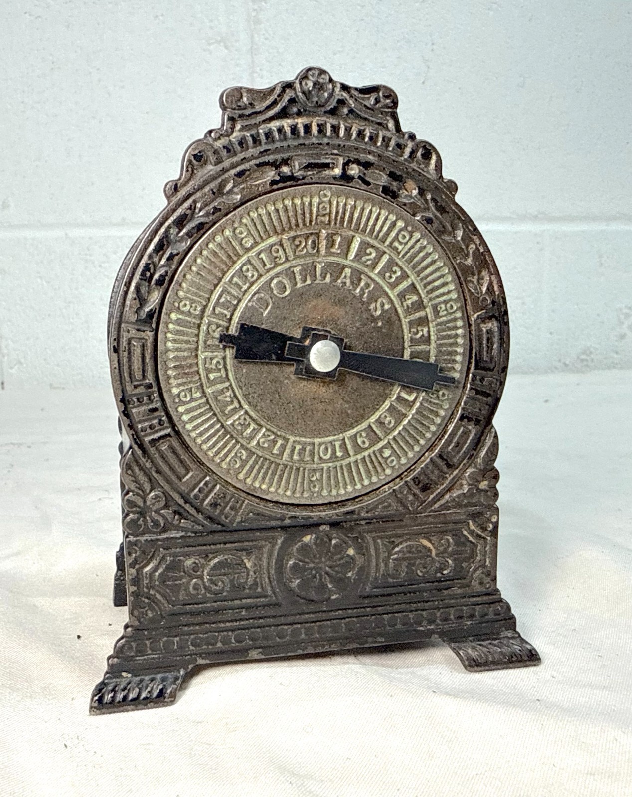 RARE Antique 1800's H.L. Judd "Clock w/ Moveable Hand" Cast iron Still Bank
