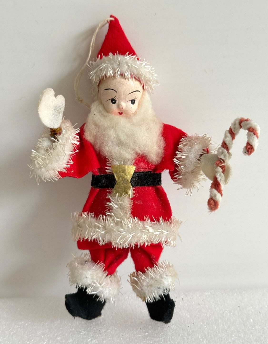 Vintage Spun Cotton Santa Elf Ornament Candy Cane Felt Chenille Xmas Santa Japan Vintage Spun Cotton Santa Elf Ornament Candy Cane Felt Chenille Xmas Santa Japan