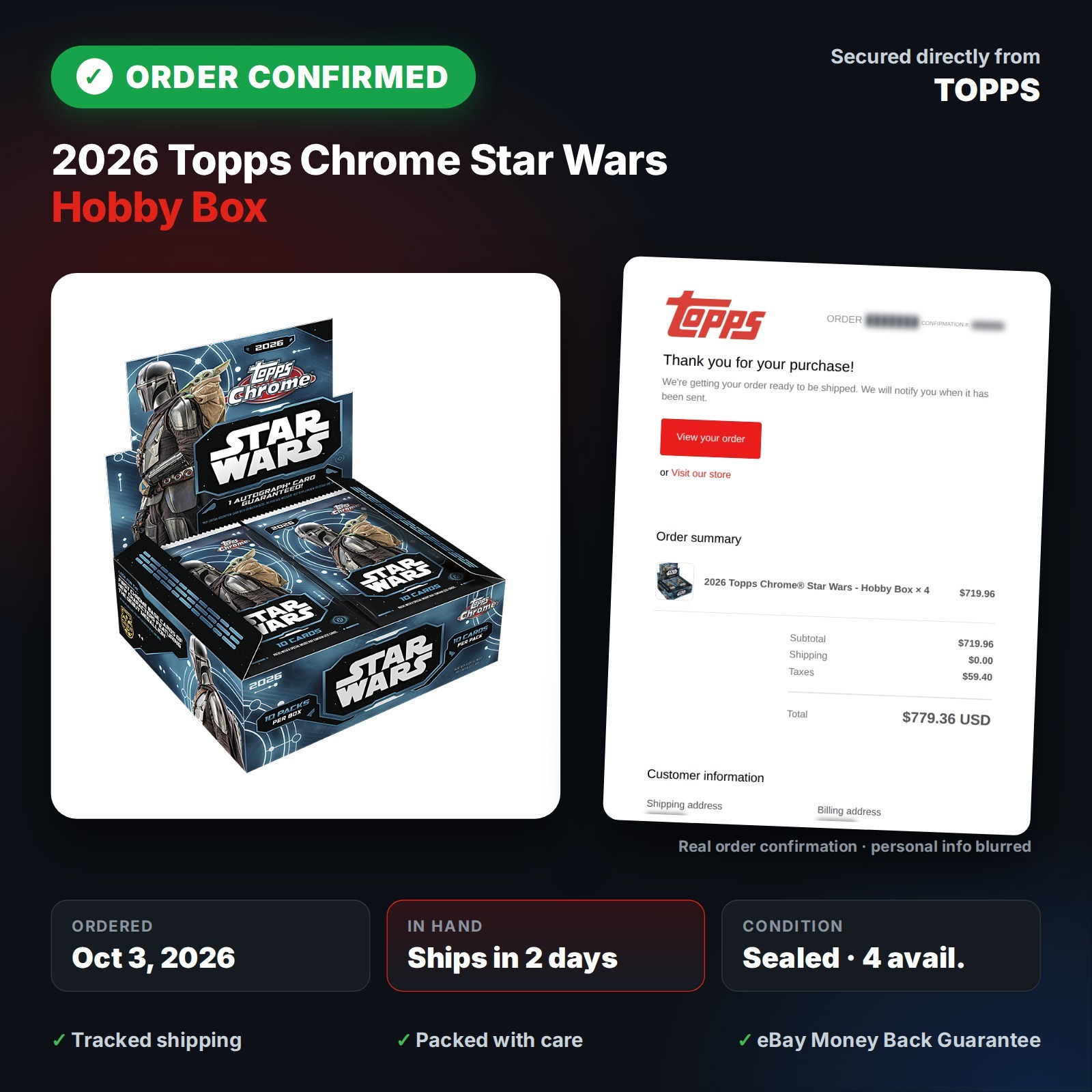 2026 Topps Chrome Star Wars Hobby Box Factory Sealed - IN HAND Ships Fast 2026 Topps Chrome Star Wars Hobby Box Factory Sealed - IN HAND Ships Fast