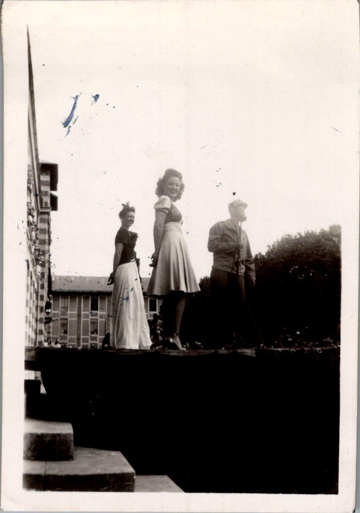 1940s Women on Stone Wall Garden Photo Kodak Velox Not for Publication