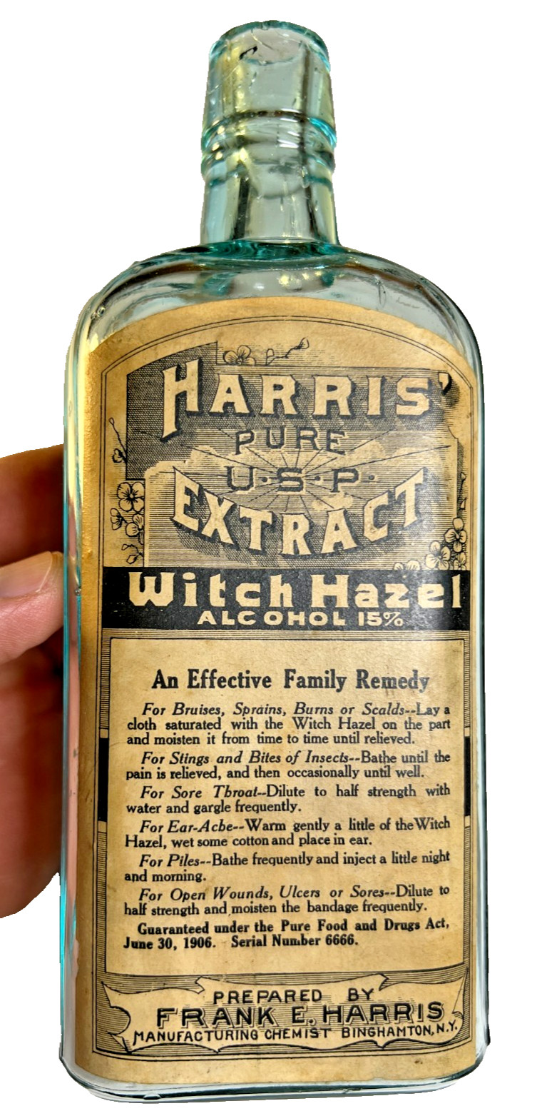 Antique Harris' Witch Hazel Bottle Label Labeled Binghamton New York NY c1910 Antique Harris' Witch Hazel Bottle Label Labeled Binghamton New York NY c1910