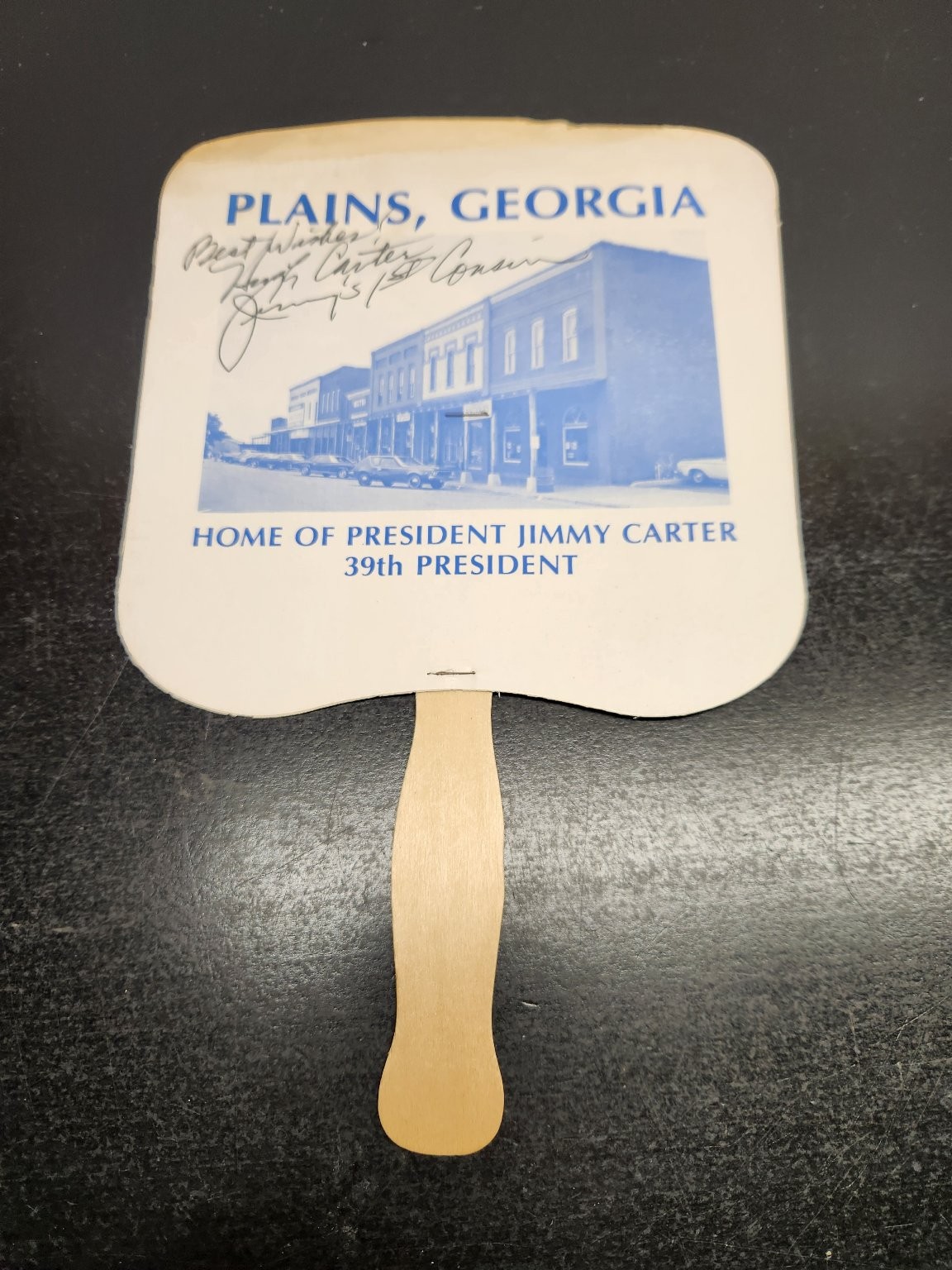 Vintage Hugh Carter Autographed Hand Fan Plains GA Jimmy Carter Cousin
