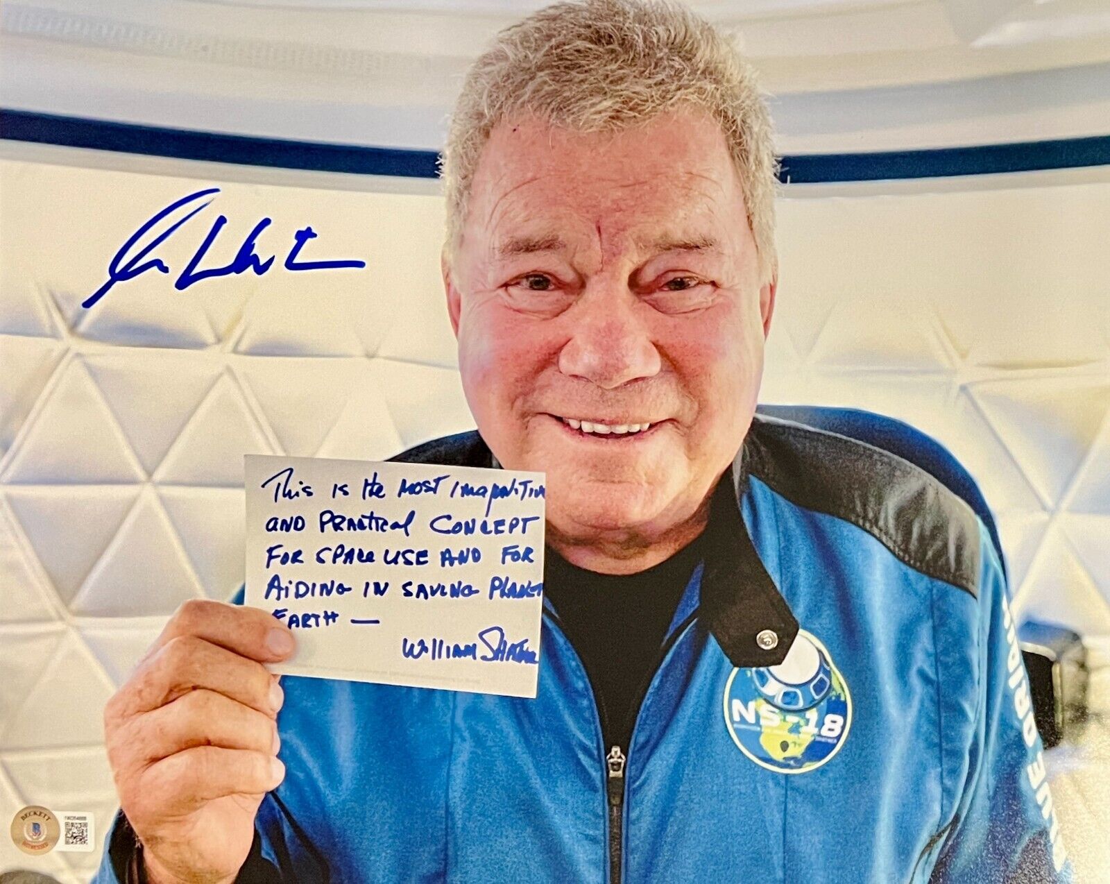 William Shatner Signed 11x14 Blue Origin's Trip To Space Photo Beckett Witnessed