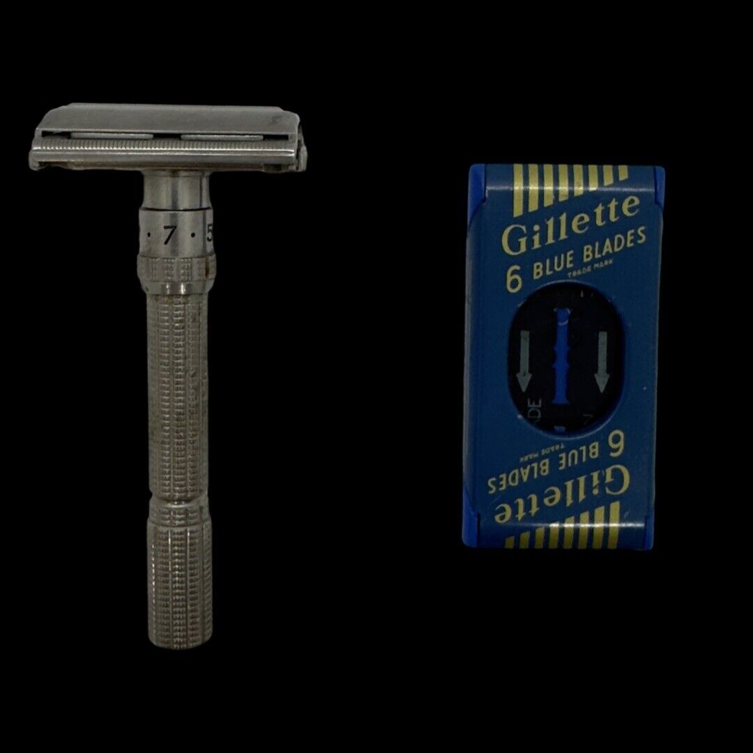 Vintage 60\'s Gillette Slim Adjustable 1-9 Safety Razor Date Code H-1