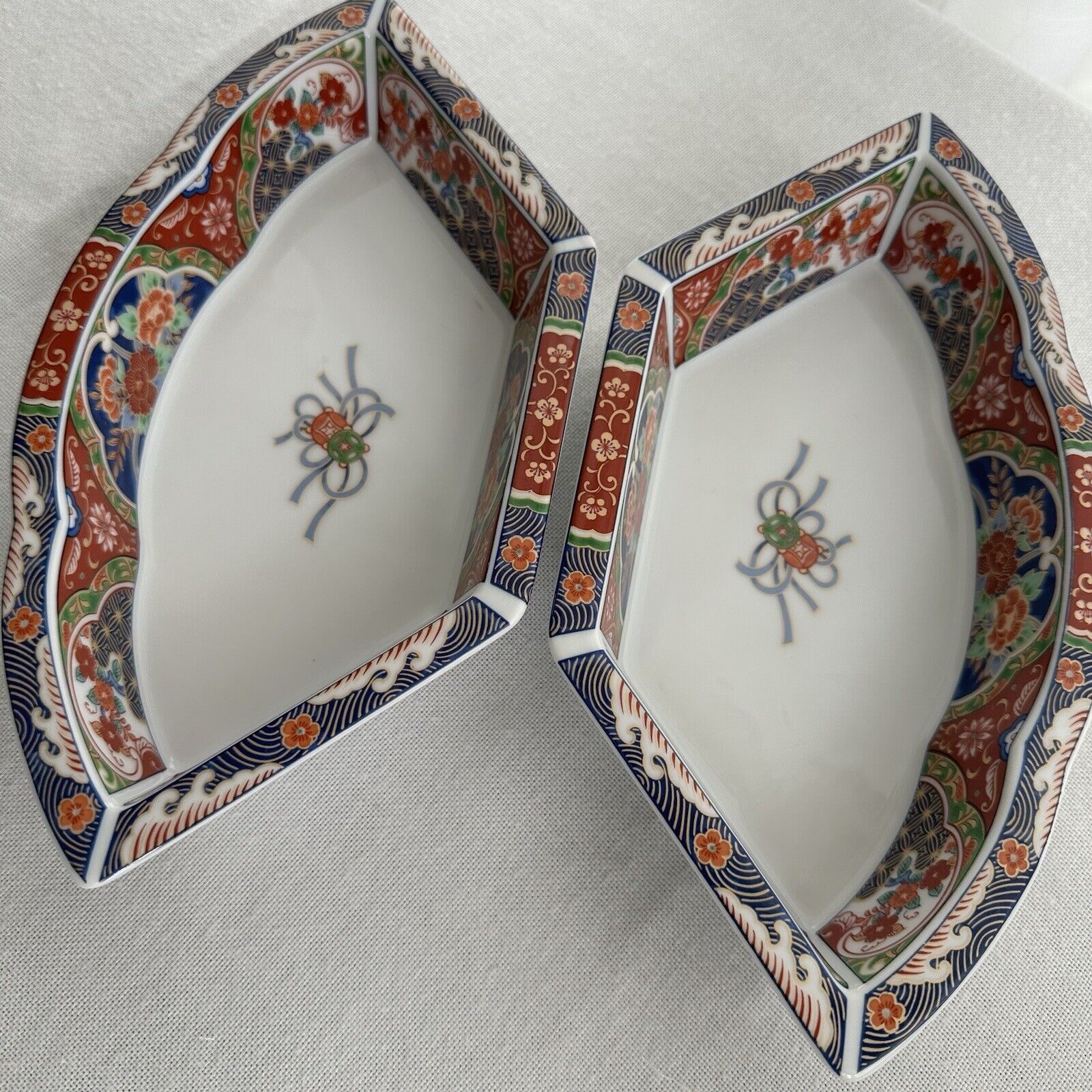 Vintage Japanese Imari Fan Shaped Decorative Ceramic Trinket Dish Bowl 10\