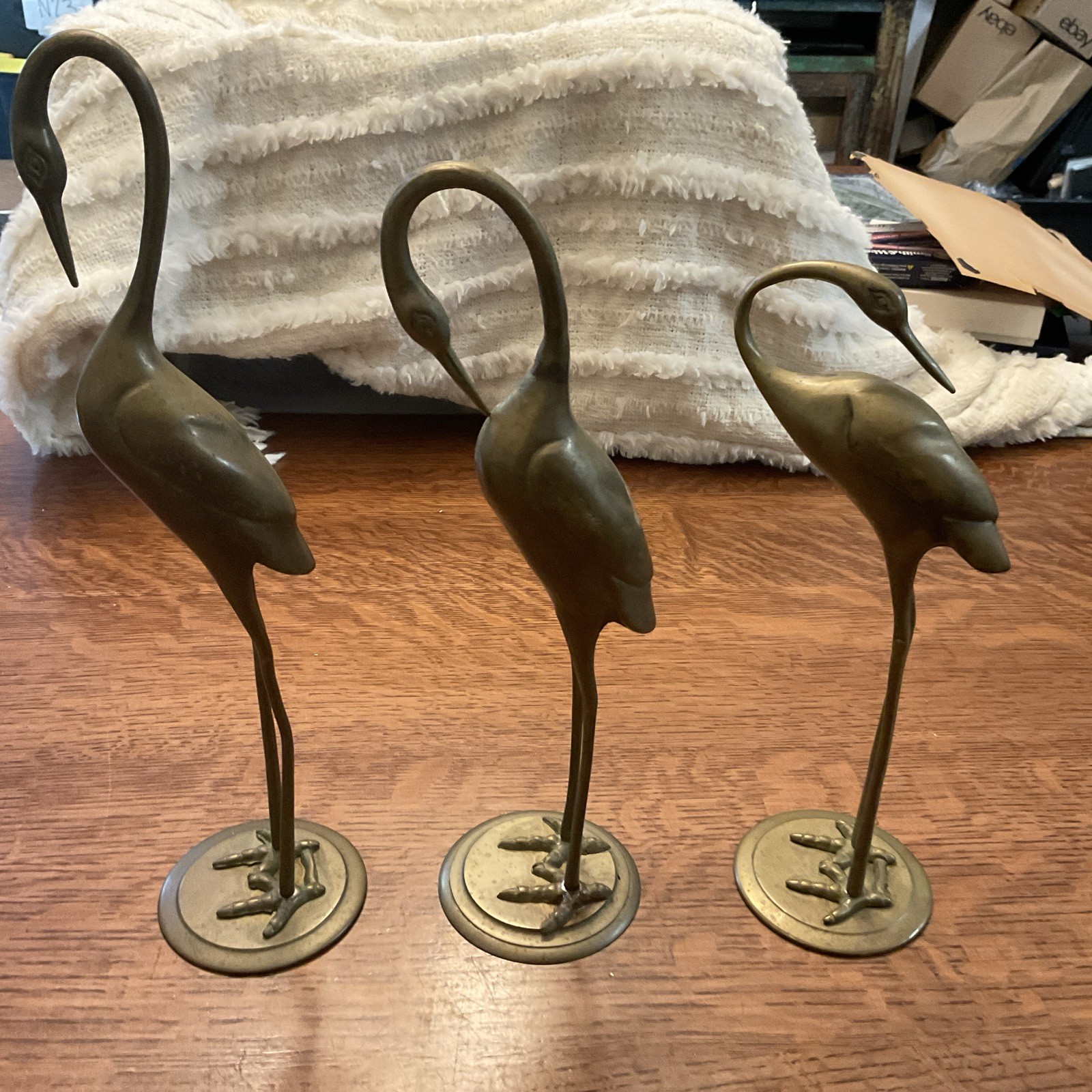 Vtg Mid Century Solid Brass Crane Egret Heron Bird Statues Sculptures Set of 3 Vtg Mid Century Solid Brass Crane Egret Heron Bird Statues Sculptures Set of 3