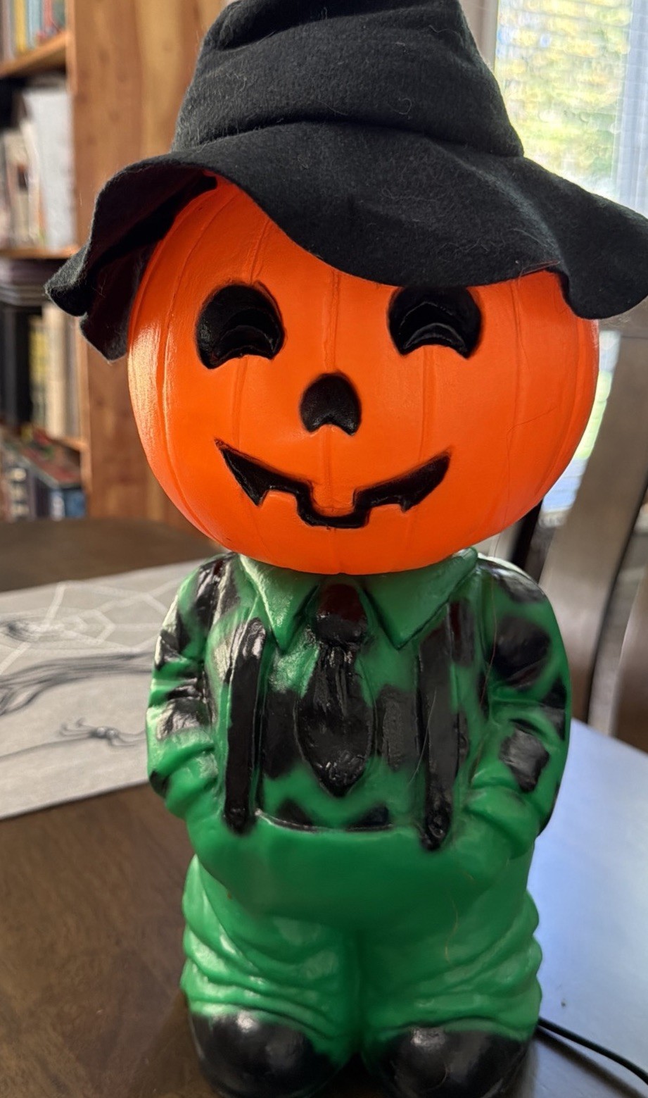 Halloween Mr. Blinky Farmer Pumpkin Head Boy Blow Mold 13" Witch Hat, WORKS GUC
