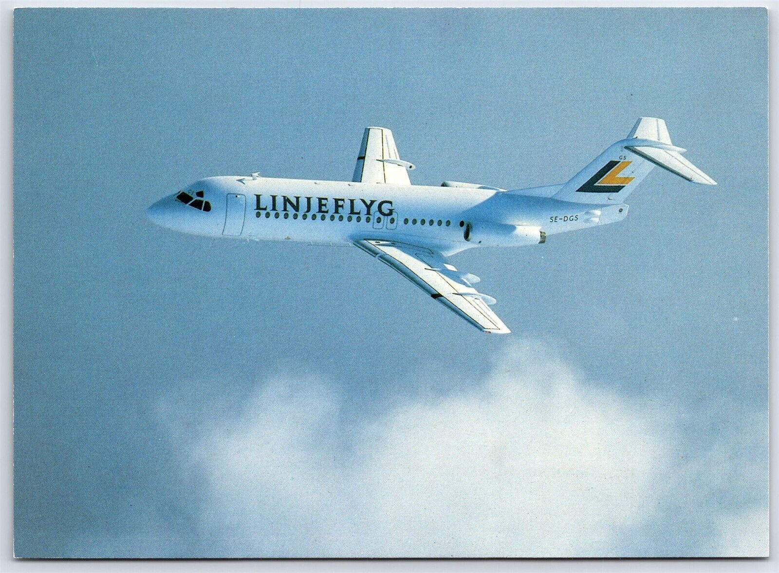 Aviation Postcard Linjeflyg Airlines Fokker F28-4000 In Flight Plane Stats EY14