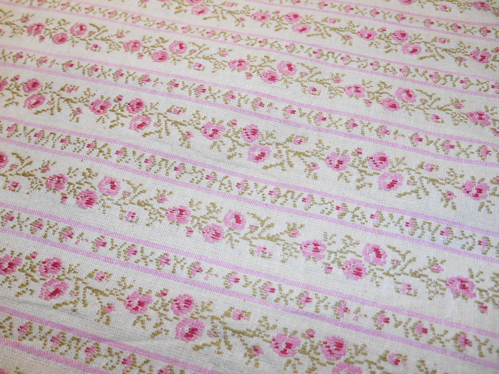 Vintage French Jacquard Woven Textile Cotton Fabric PINK ROSES Stripes 56" Wide Vintage French Jacquard Woven Textile Cotton Fabric PINK ROSES Stripes 56" Wide