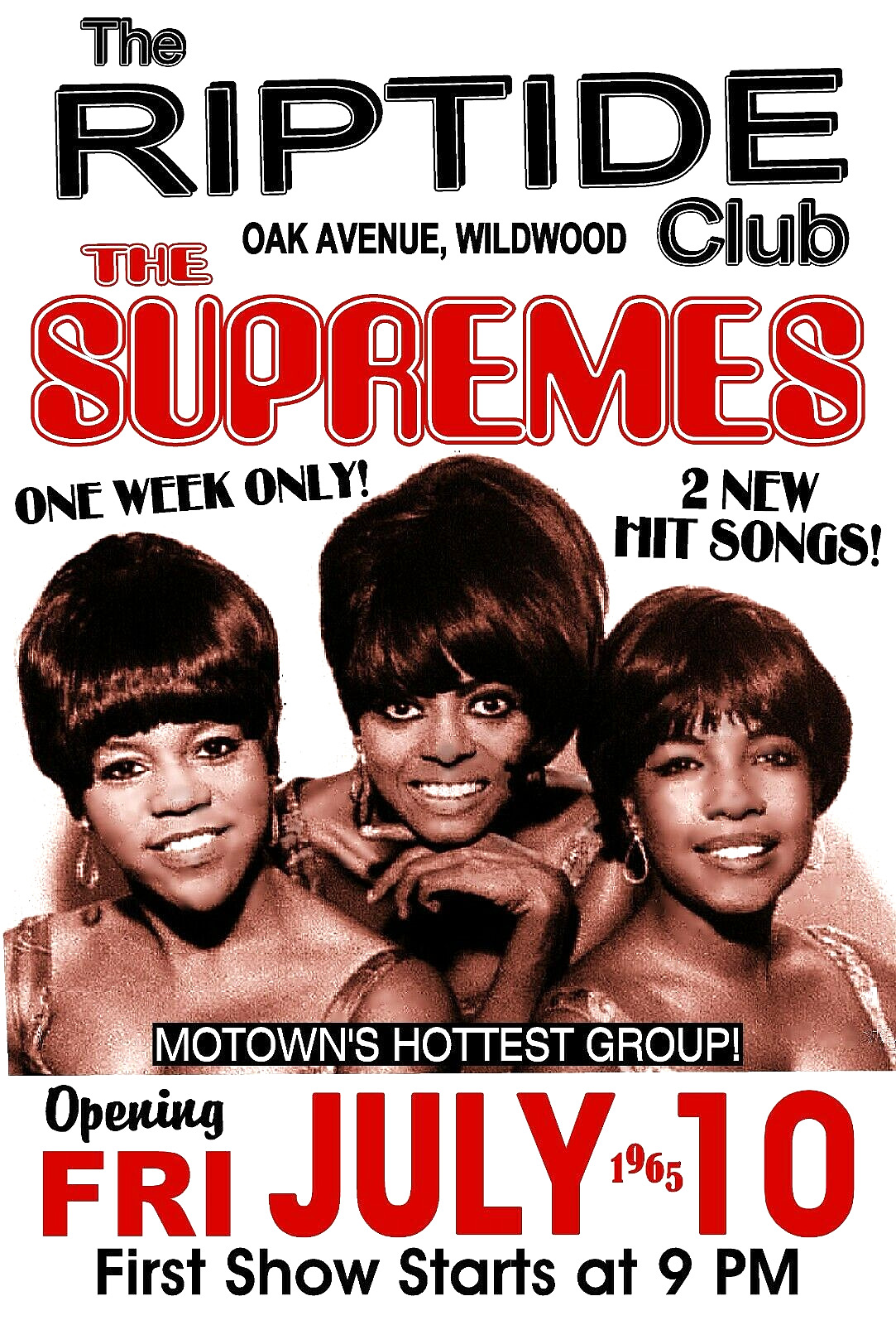 THE SUPREMES 1965 THE RIPTIDE CLUB Gig Poster Wildwood NJ Nightclub POSTER FLYER