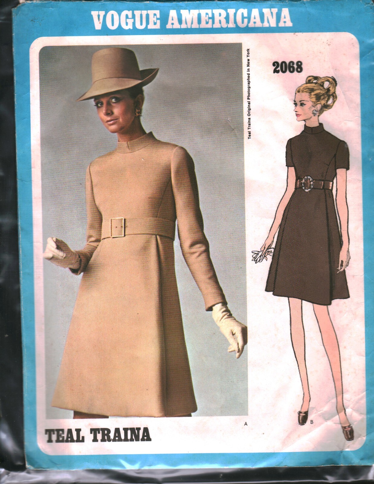 2068 Vintage Vogue Sewing Pattern Misses 1960s Teal Traina Dress 8 Americana OOP 2068 Vintage Vogue Sewing Pattern Misses 1960s Teal Traina Dress 8 Americana OOP
