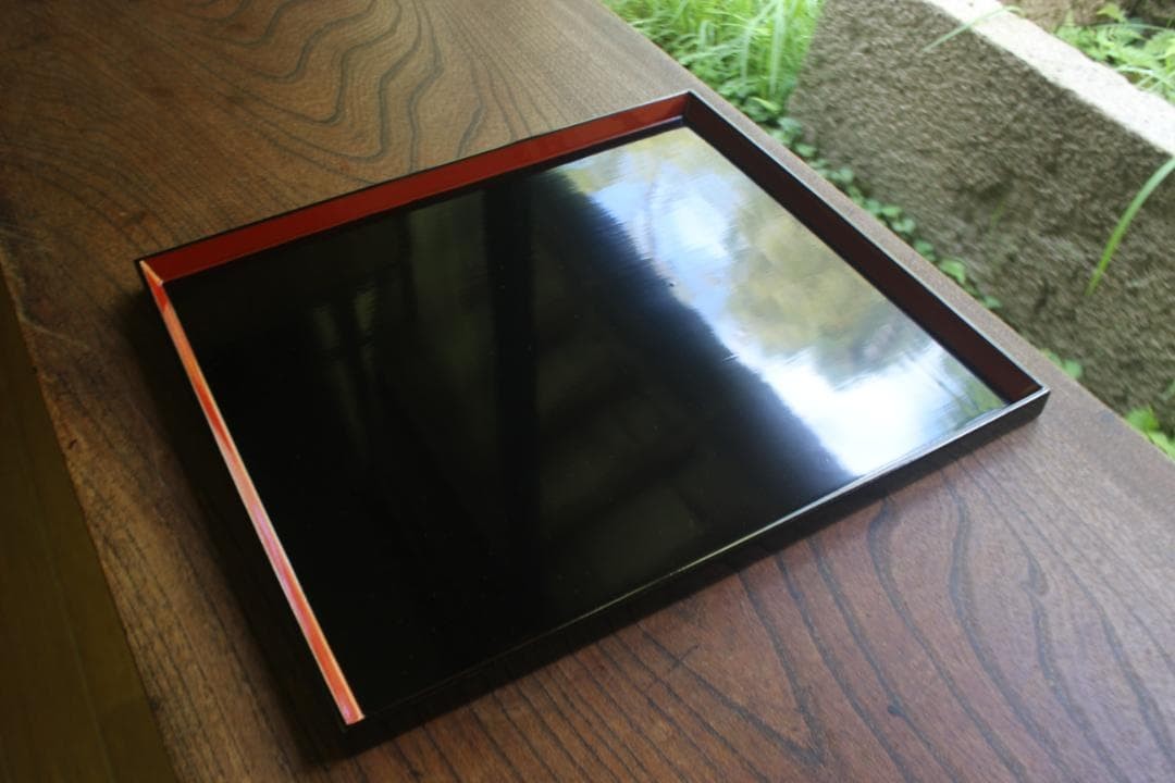 Wajima Lacquer Tray Rectangular Black and Vermillion Edges Handmade Antique Wajima Lacquer Tray Rectangular Black and Vermillion Edges Handmade Antique