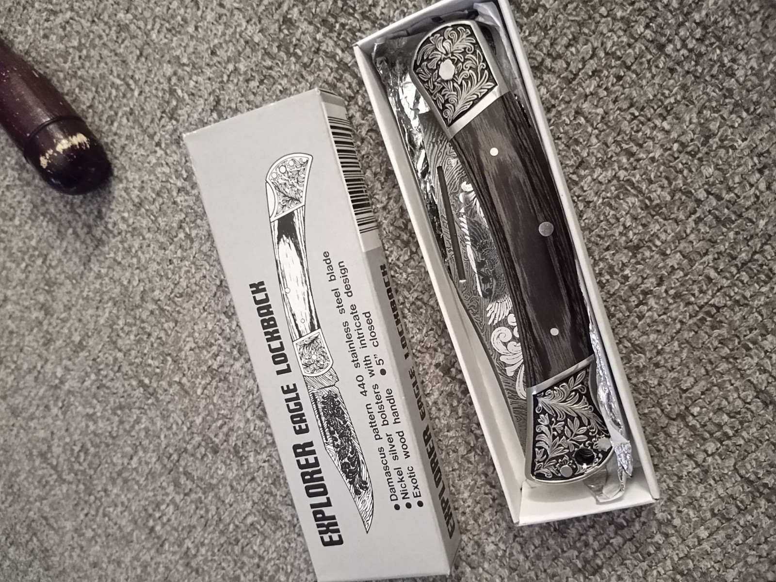 MINT Vtg Explorer EAGLE LOCKBACK 11-444 Knife Seki Japan Damascus Pattern 5" MIB MINT Vtg Explorer EAGLE LOCKBACK 11-444 Knife Seki Japan Damascus Pattern 5" MIB