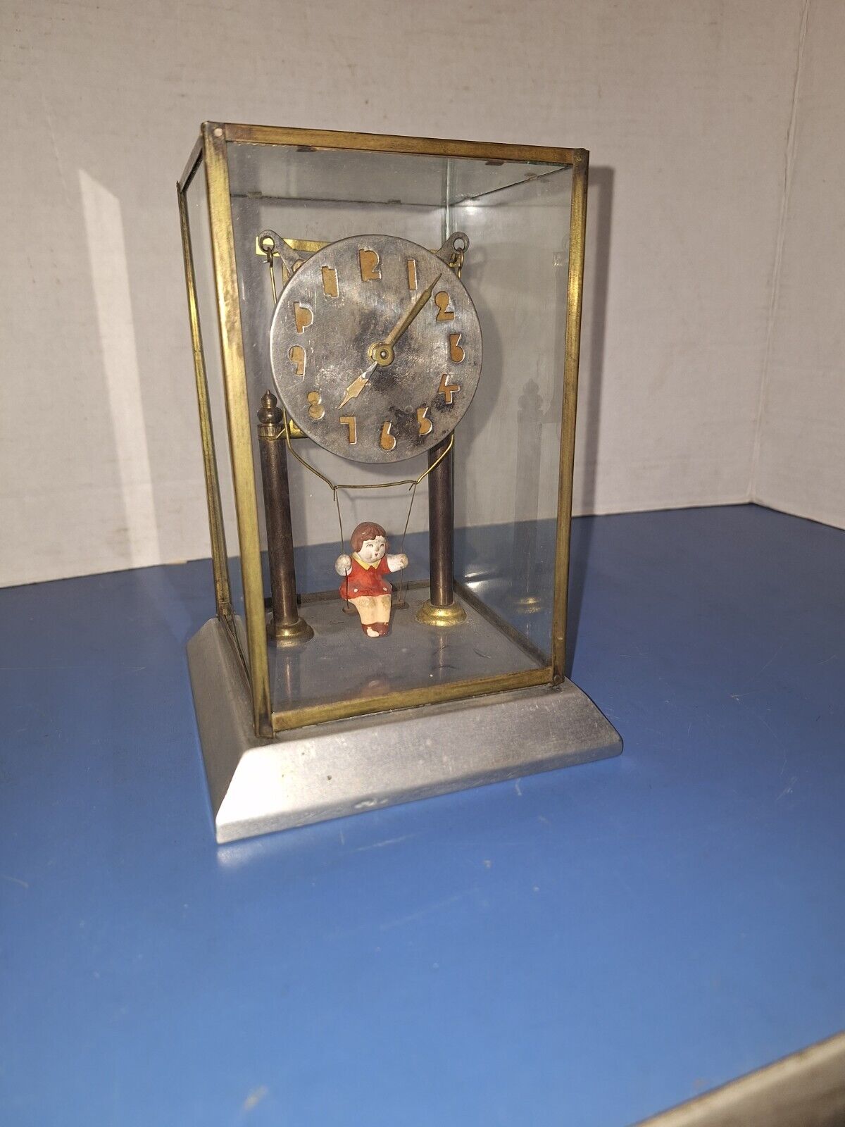 Rate Antique German Girl On Swing Figure Mystery Swinger Clock Working Novelty