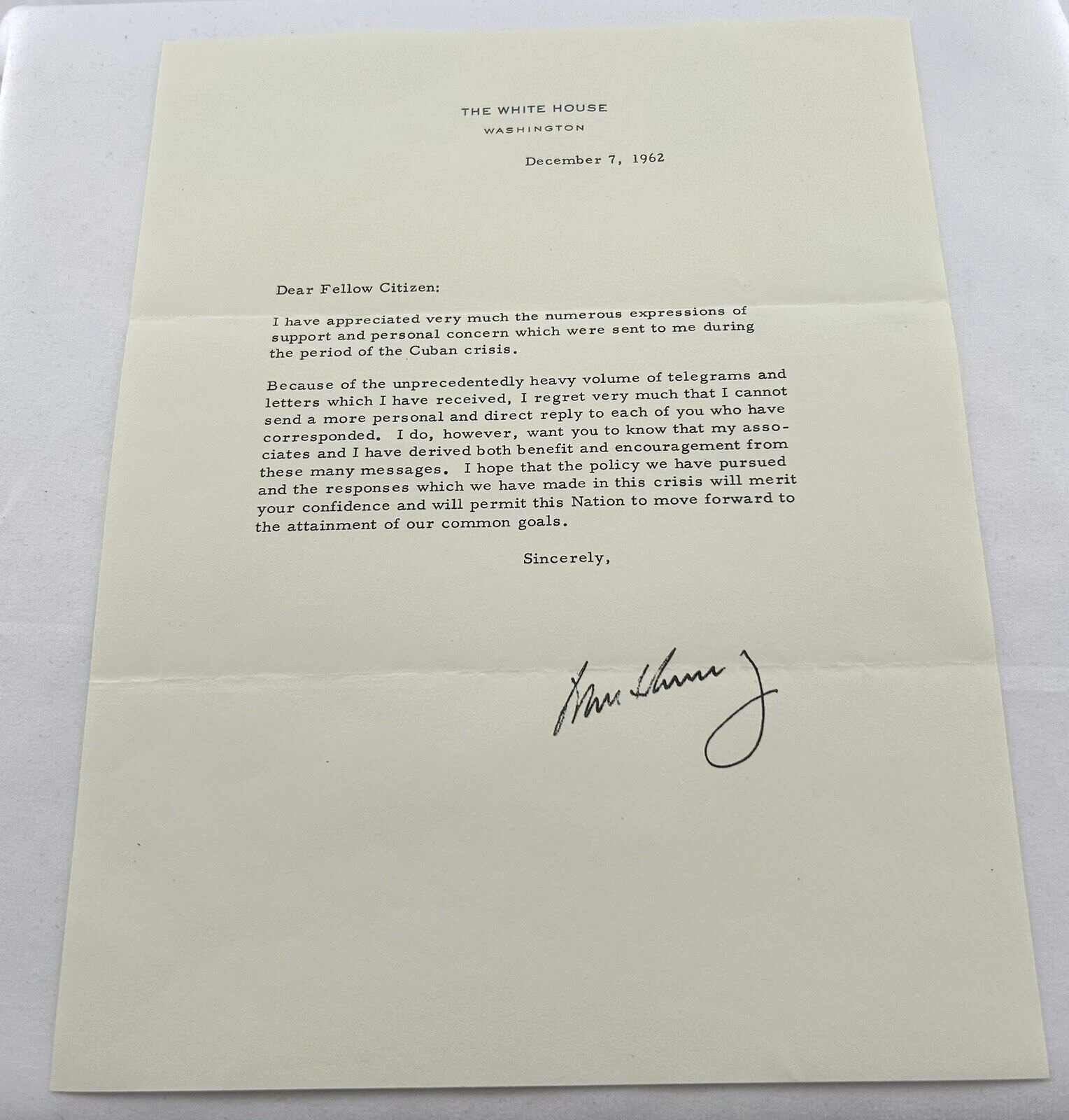 John F Kennedy Typed Letter Signed Printed Signature Cuban Crisis