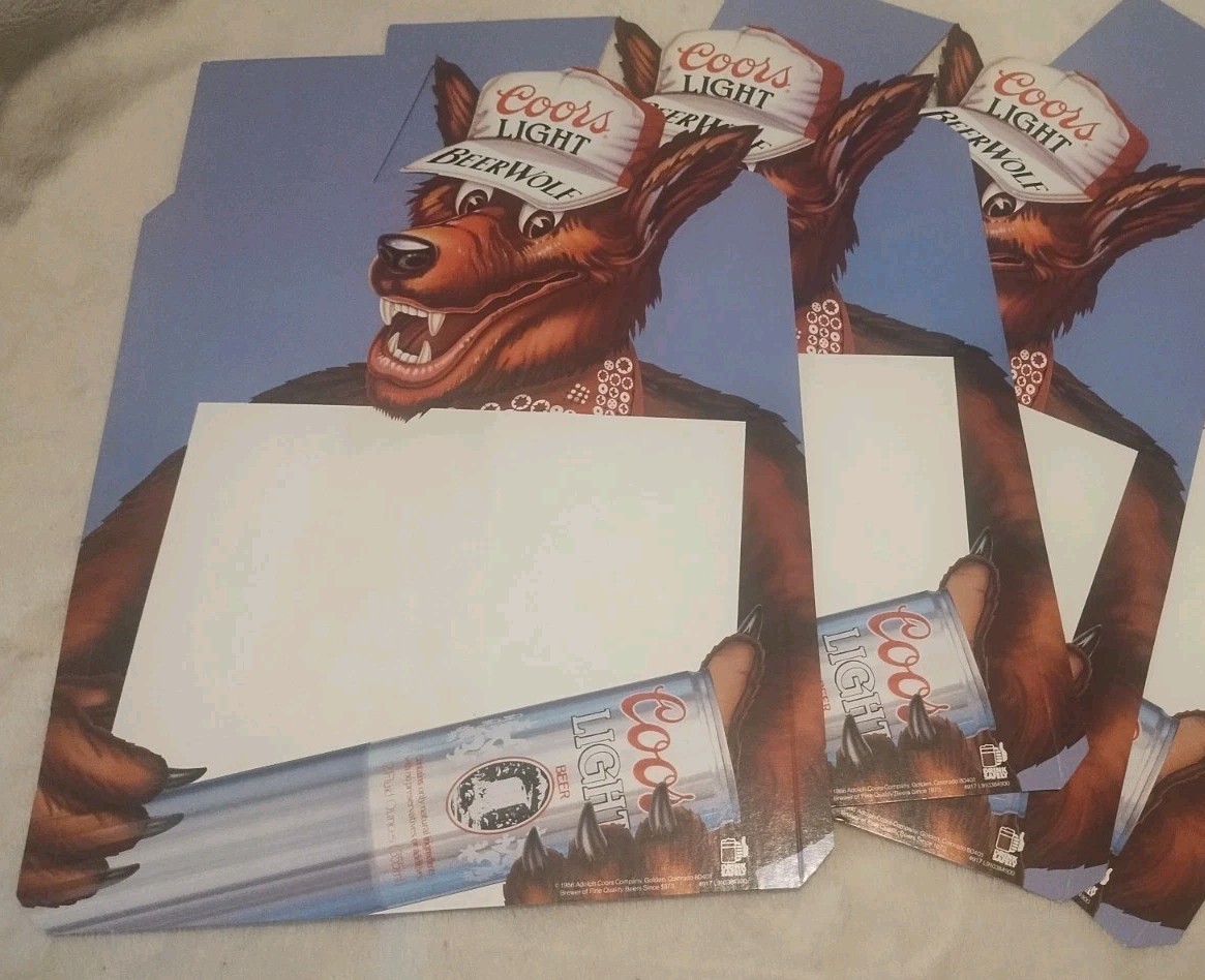 Beerwolf Cardboard Counter Card Lot 2 Vintage Coors Light 1986 NOS Standee Signs Beerwolf Cardboard Counter Card Lot 2 Vintage Coors Light 1986 NOS Standee Signs