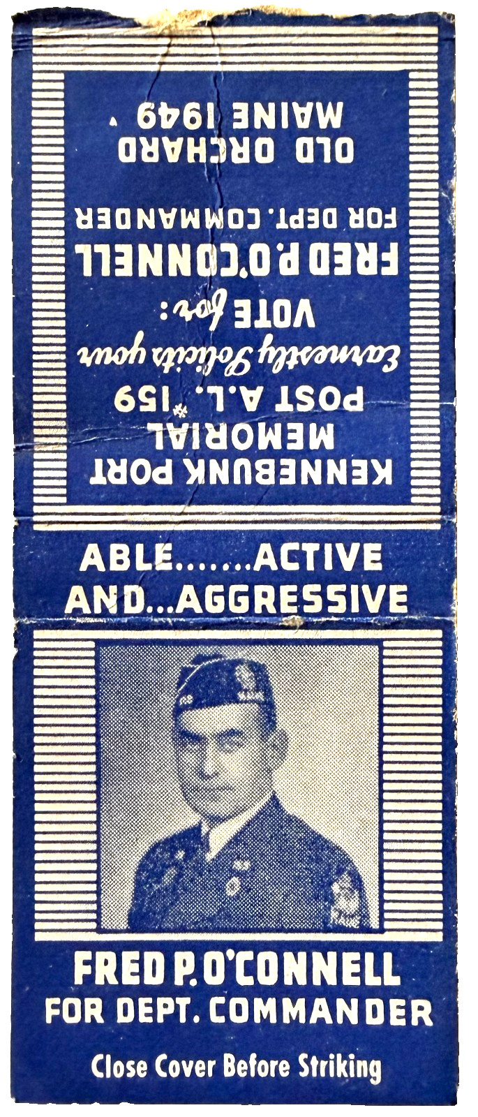 1949 Fred P OConnell American Legion Dept Commander Maine Matchcover Vintage 1949 Fred P OConnell American Legion Dept Commander Maine Matchcover Vintage