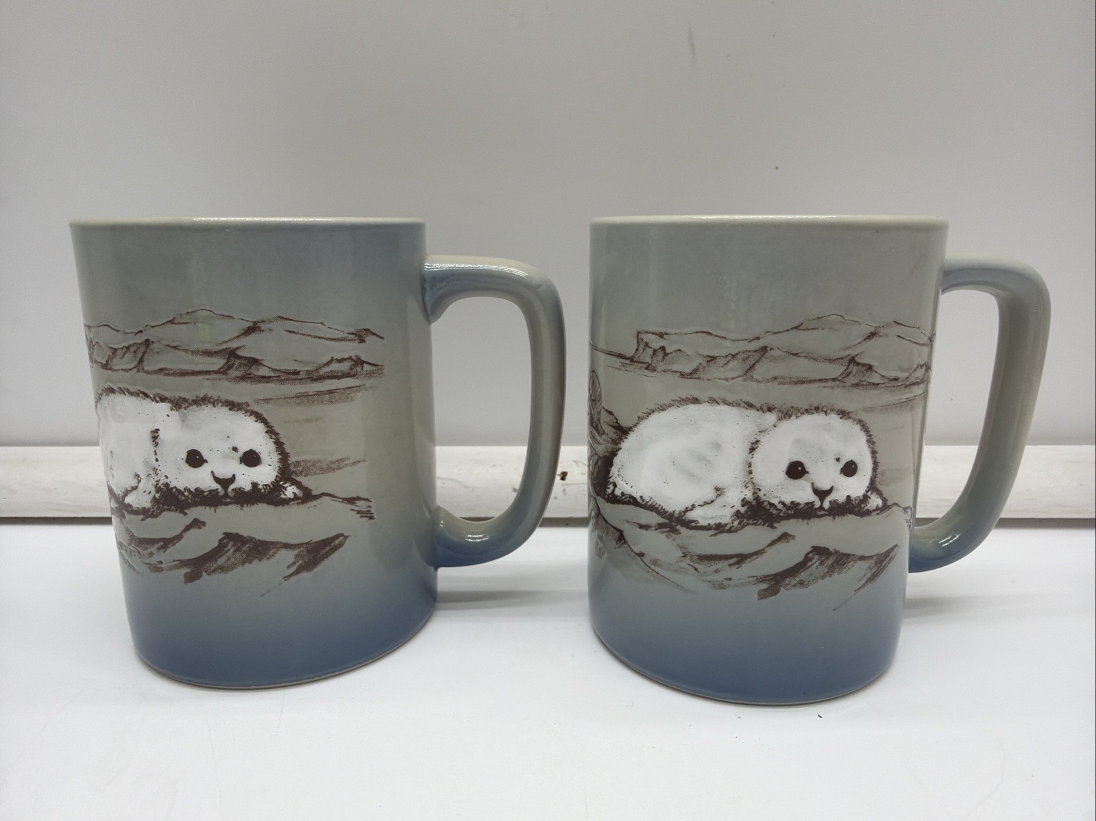 Vintage Otagiri Style Stoneware Mugs Baby Seal Ocean Coffee Cup Set Of 2 Vintage Otagiri Style Stoneware Mugs Baby Seal Ocean Coffee Cup Set Of 2