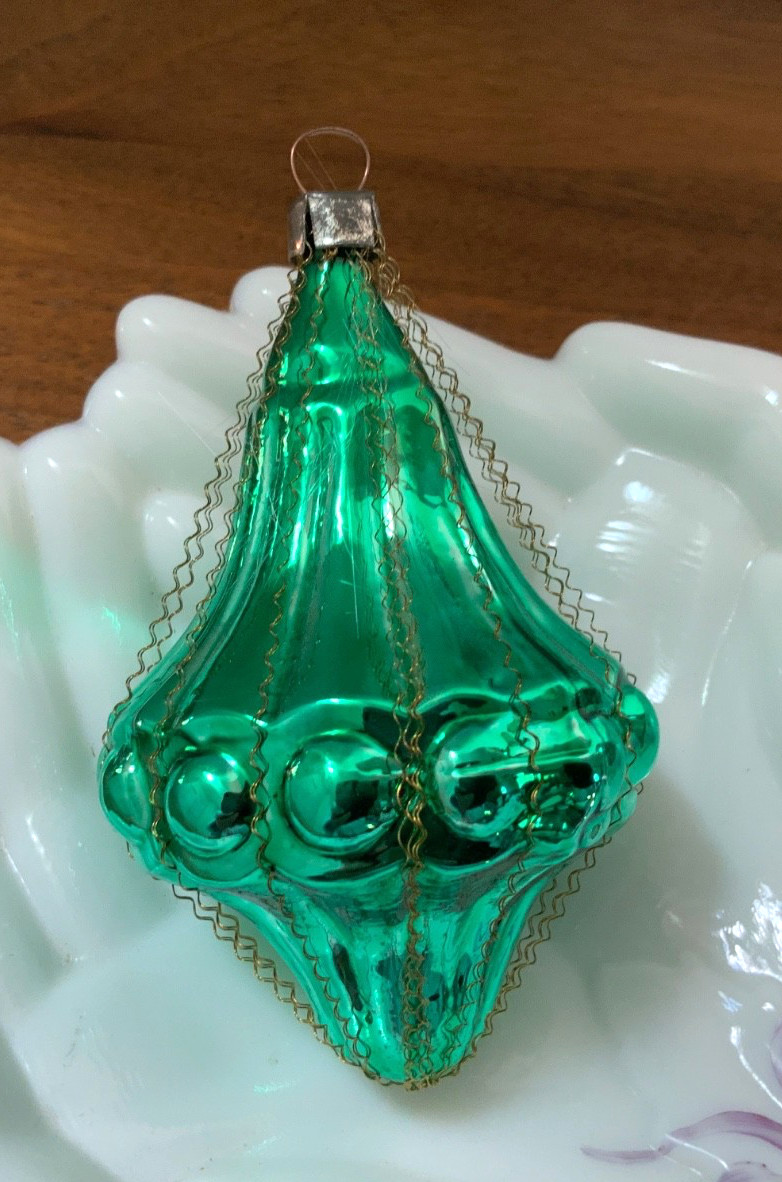 RARE Vtg Antique Wire Wrap MERCURY GLASS Chandelier Lantern ORNAMENT W Germany RARE Vtg Antique Wire Wrap MERCURY GLASS Chandelier Lantern ORNAMENT W Germany