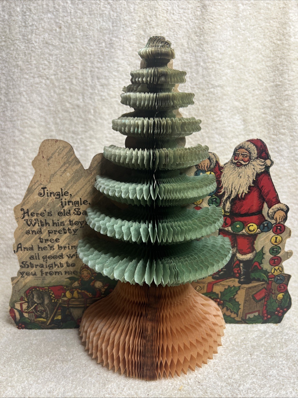 Biestle Antique 3D Santa Die-Cut Vintage Honeycomb Tree Christmas Ornament 1930s Biestle Antique 3D Santa Die-Cut Vintage Honeycomb Tree Christmas Ornament 1930s