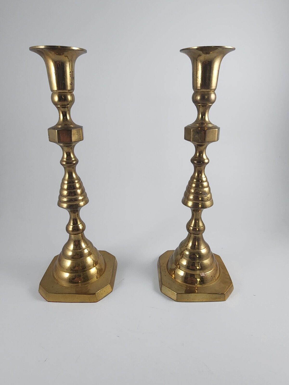 Vintage Pair of Solid Brass Candlestick Candle Holder Beehive Design Style 10\
