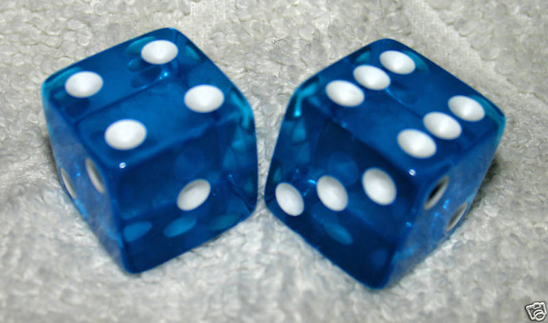 LARGE 3/4" SQUARE BLUE TRANSPARENT DICE PAIR LARGE 3/4" SQUARE BLUE TRANSPARENT DICE PAIR