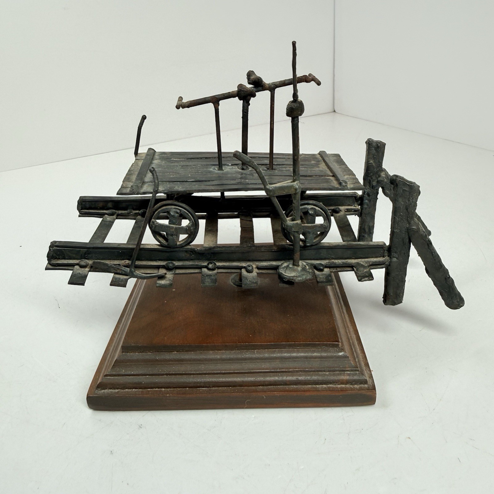 Vintage Handmade Metal Railroad Handcar Art Piece Vintage Handmade Metal Railroad Handcar Art Piece